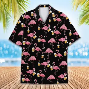 Flamingo And Beer Hawaiian Shirt For Men Women, Flamingo Button Up Shirt, Summer Aloha Short Sleeve Button Down, Mens Casual Shirt