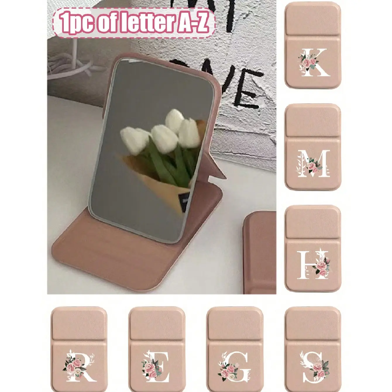 Mini Flower Folding Portable Makeup Mirror with A-Z Letters, Travel Compact Makeup Mirror for Women, Best Gift for Moms and Teachers, Travel Hand Mirror, Handheld Mirror