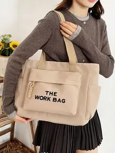 Women's Large Capacity Canvas Work Bag, Casual Print Commuter Tote, New Student Lazy Style Handbag & Shoulder Bag for All Seasons