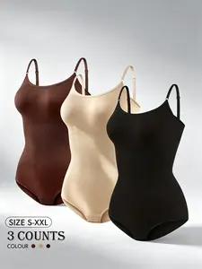 Women's 3pcs Sports Jumpsuits, Tummy Control, Body Shaping, Outdoor Vest Style, High Support, Solid Color, Pullover Full-Length, Elegant Layering Piece for Themed Parties