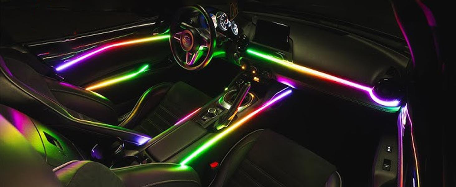 Car LED Strip Light,  pcs  LED MultiColor Car Interior Lights Under Dash Lighting Waterproof Kit with MultiMode Change and Wireless Remote Control, Car Charger Included,DC V