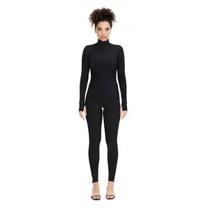 Black Long Sleeve High Neck Full Bodysuit Total Black
