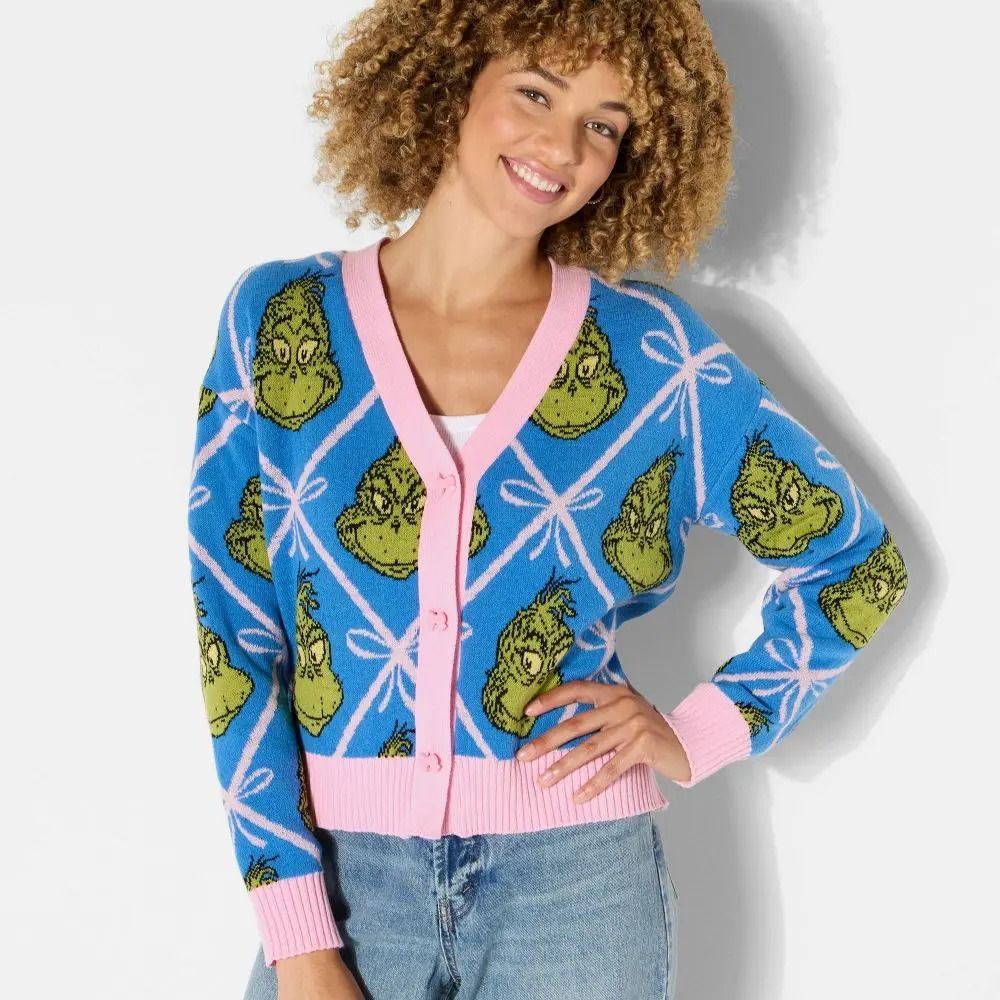 Women's Grinch Festive Graphic Cardigan Women's Grinch Festive Graphic Cardigan