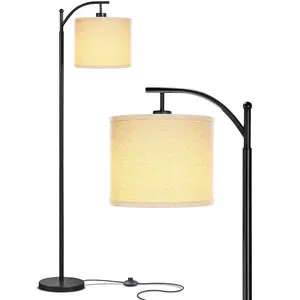 Brightech – Montage LED Floor Lamp – Black, Glossy Noir Stem with Oatmeal Hue Drum Shade – Sophisticated Look, Affordable Price – Includes Brightech's LightPro LED 9.5-Watt Bulb