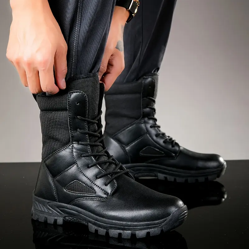 Women's Hiking Boots, Waterproof High-Top Tactical Style with Warm Plush Lining, Side Pockets, and Non-Slip Rugged Tread