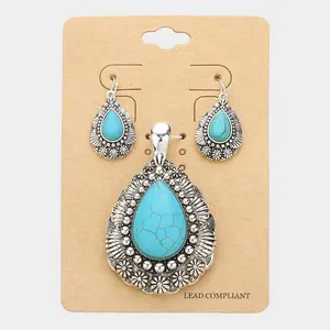 Antique Teardrop Turquoise Magnetic Pendant Set