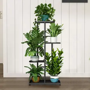 Plant Stand Metal 4 Tier 5 Potted Multiple Flower Pot Holder Shelf Indoor Outdoor Planter Display Shelving Organiser Rack Smooth Pad Home Modern