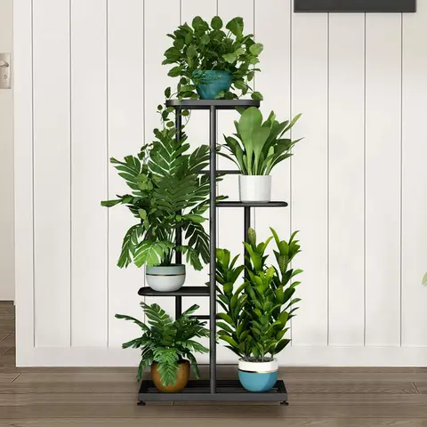 SUOERNUO Metal Garden Planter Stand - 4-Tier 5-Pot Bonsai Display Rack, Anti-Rust Spray Finish, Scratch-Safe Pads, 4-Tier Plant View, Indoor/Outdoor Modern Home Organizer Shelving