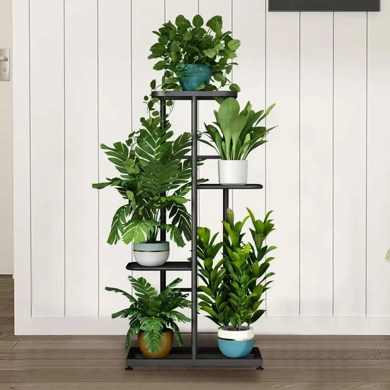 SUOERNUO Metal Garden Planter Stand - 4-Tier 5-Potted Display Rack, 17.1l*8.7w*31.5h in, Anti-Rust Spray Finish, Scratch-Safe Pads, Durable Indoor/Outdoor Modern Home Organizer for Displaying Plants