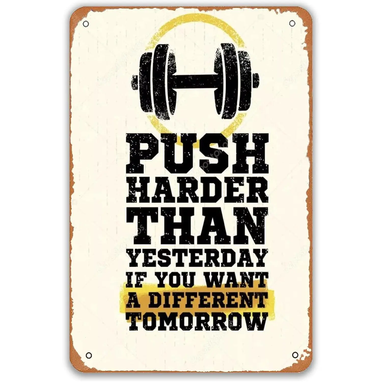 Gym Motivational Quotes Metal Wall Sign with Mount, Push Harder Than Yesterday Retro Tin Plaque, 8x12 in Home Man Cave Decor for Fitness Enthusiasts