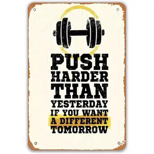Gym Motivational Quotes Metal Signs Push Harder Than Yesterday Fitness Decoe Retro Tin Sign for Home Garden Yard Bar Pub Outdoor Man Cave Decor 8 X 12 Inch