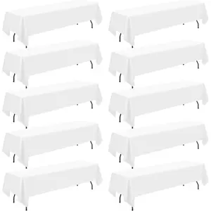 10 Pack Table Cloth 60x102,White Tablecloth Rectangle for 6 Foot Tables,Resistant Stain and Wrinkle Washable Fabric Tablecloth,Polyester Table Cover for Dining Party and Wedding