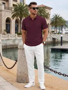 American Style Summer Men's Casual Knitted Texture Golf Commute Simple Short Sleeve Polo Shirt, Comfortable and Stylish Design