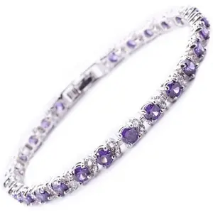 Round Multi-Color CZ Birthstone White  Plated Tennis Bracelet, 7"