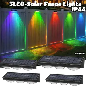 Solar Three-Head Garden Fence Lamps,7 RGB Color Changing LEDDeck Lights, IP44 Waterproof Outdoor Wall Lights withWarm/Cool White, Stainless Steel ABS Outdoor Lightingfor Backyard Patio Stair Railing, water resistant