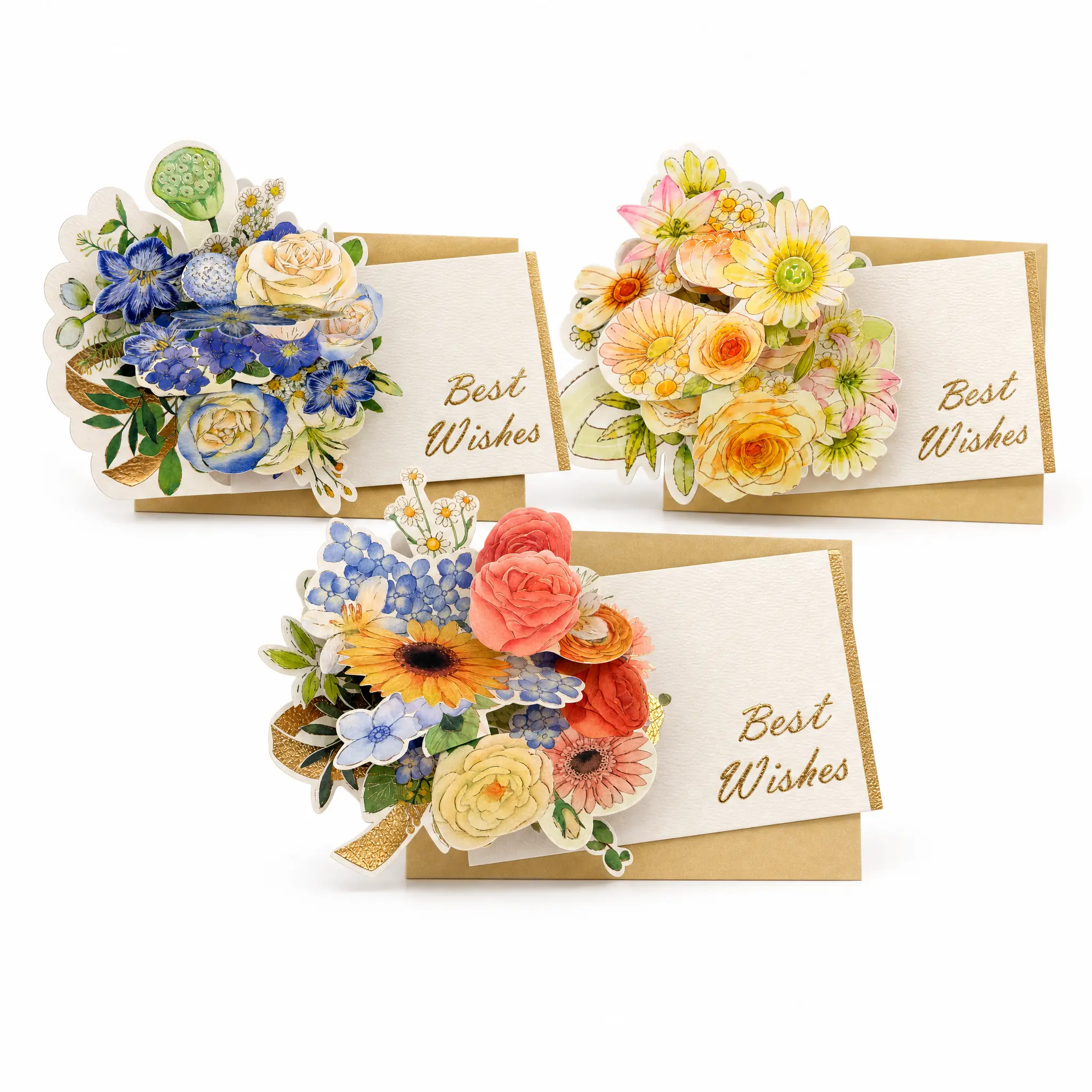 3D Flower Pop Up Cards Set of 3, Summer Birthday & Graduation Gift for her, Sunflower Desktop Bouquet