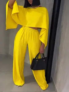 Women's Casual Boat Neck Asymmetrical Top Set, 2 Piece Including Pants, Stylish, Comfortable and Fitted Fashion for Daily Wear, Womenswear