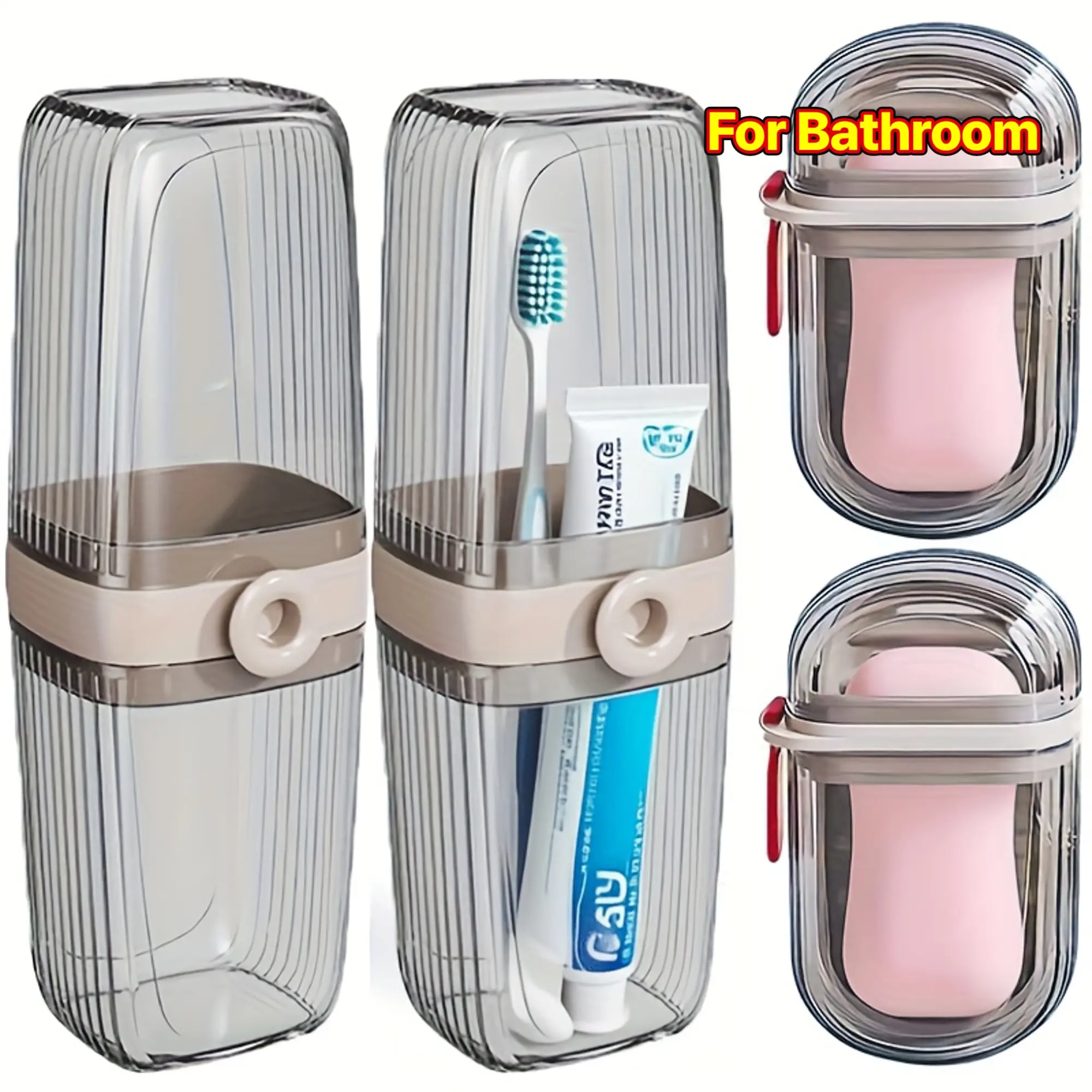 Travel storage set of 4 pieces, with a lidged soap box and toothbrush travel box, portable soap holder, for storing soap and toothbrushes