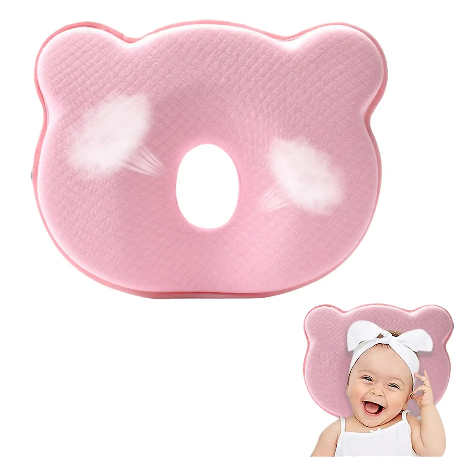 New Soft Breathable Memory Foam Baby Pillow - 0-3 Months Newborn Neck Support, Prevents Flat Spots, All Seasons Portable for Lounger, Bassinet (Birthdays Gift Option)