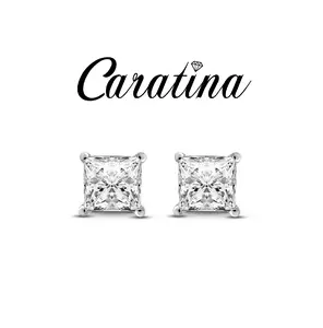 Caratina VVS1 0.6CT Princess Cut Moissanite Stud Earrings for Female Adults, 925 Sterling Silver, Certified, Ideal for Birthday, Mother’s Day Gifts