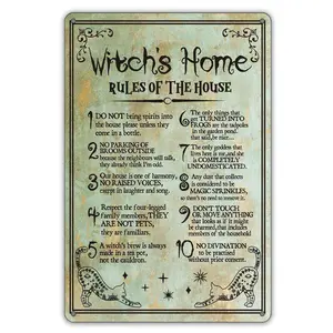 Vintage Witch's Home Rules Tin Sign Humorous House Rules Magical Style Wall Decor for Home