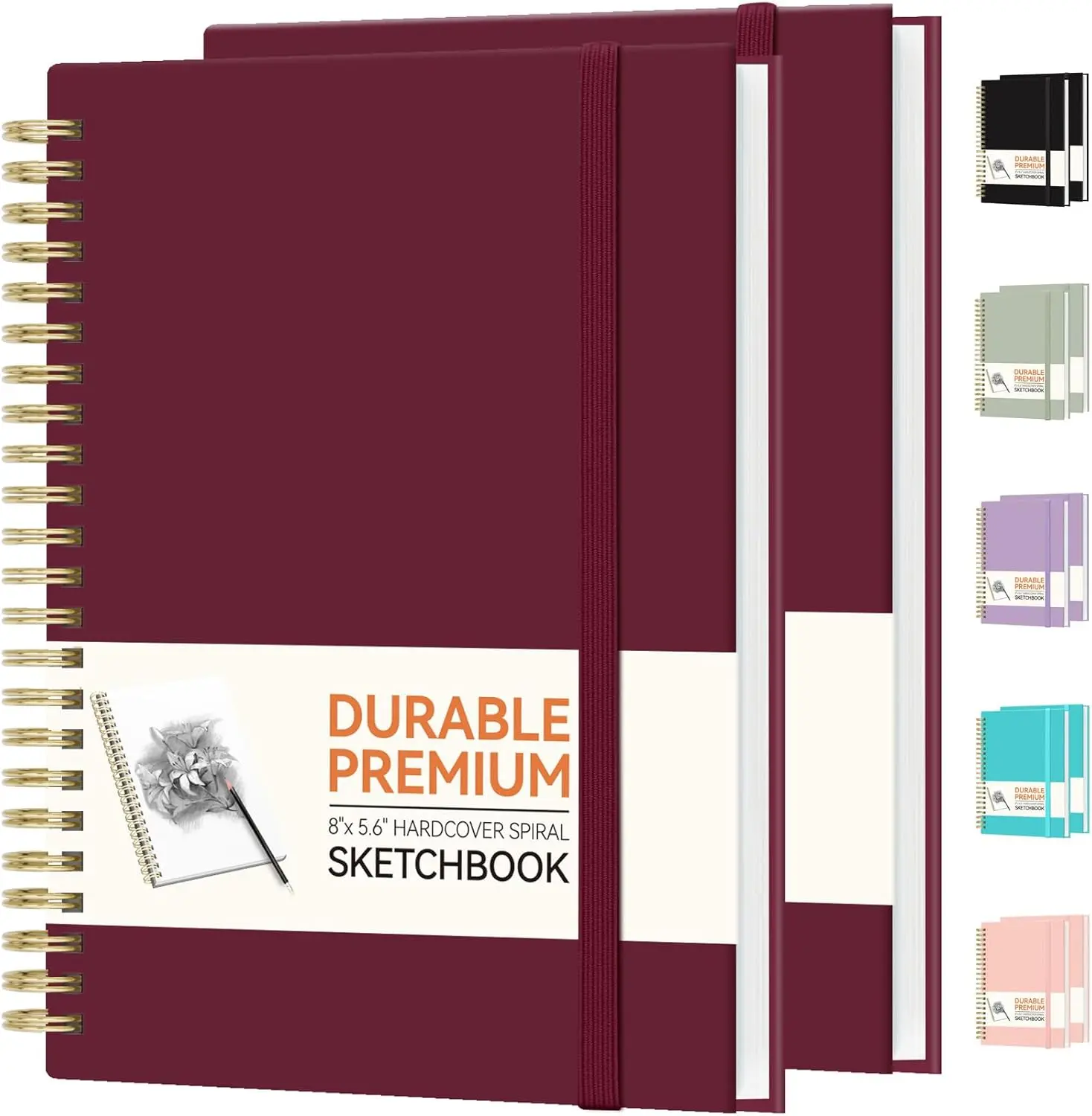 2-Pack Hardcover Spiral Notebooks with Hardcover Design, 8"x5.6" 100GSM Thick Paper, 100 Pages Each for Art Students, Writing, Doodling, School & Office Use, Burgundy