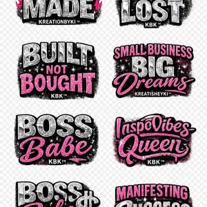 KBK Boss Babe Entrepreneur DTF Gang Sheet Collection | 8 Premium Motivational Designs | Ready to Press Transfers