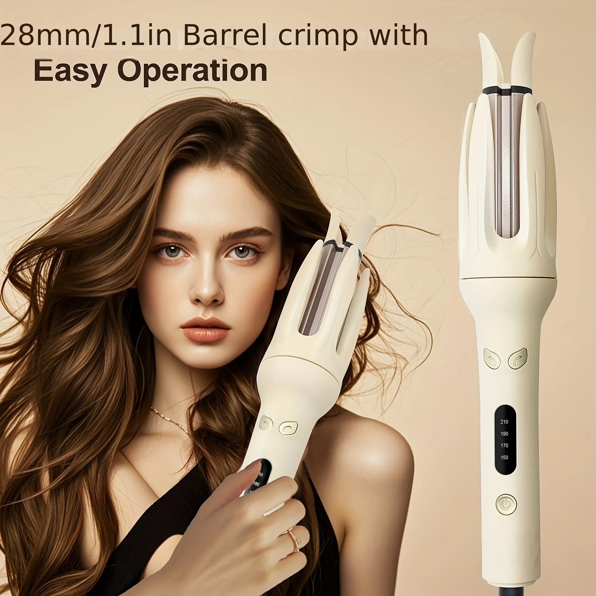 Deluxe Pro Automatic Curling Iron – 28mm Ceramic Hair Wand with Advanced Temperature Control, Easy-to-Use Interface for Salon-Quality Bouncy Curls, Dry/Wet Hair Styling Tool, White, Hair Curler Comfort 2-way rotation