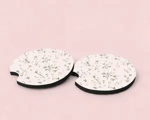 Floral Pattern Cute Car Coasters, Set of 2, Neoprene Material, Cute Aesthetic Car Coasters, New Car Gift, Car Essentials for Girls Women, Car Interior, Cup Holder for Car
