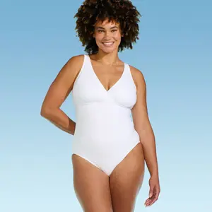 Lands' End Women's Ribbed V-Neck One Piece Swimsuit - White S