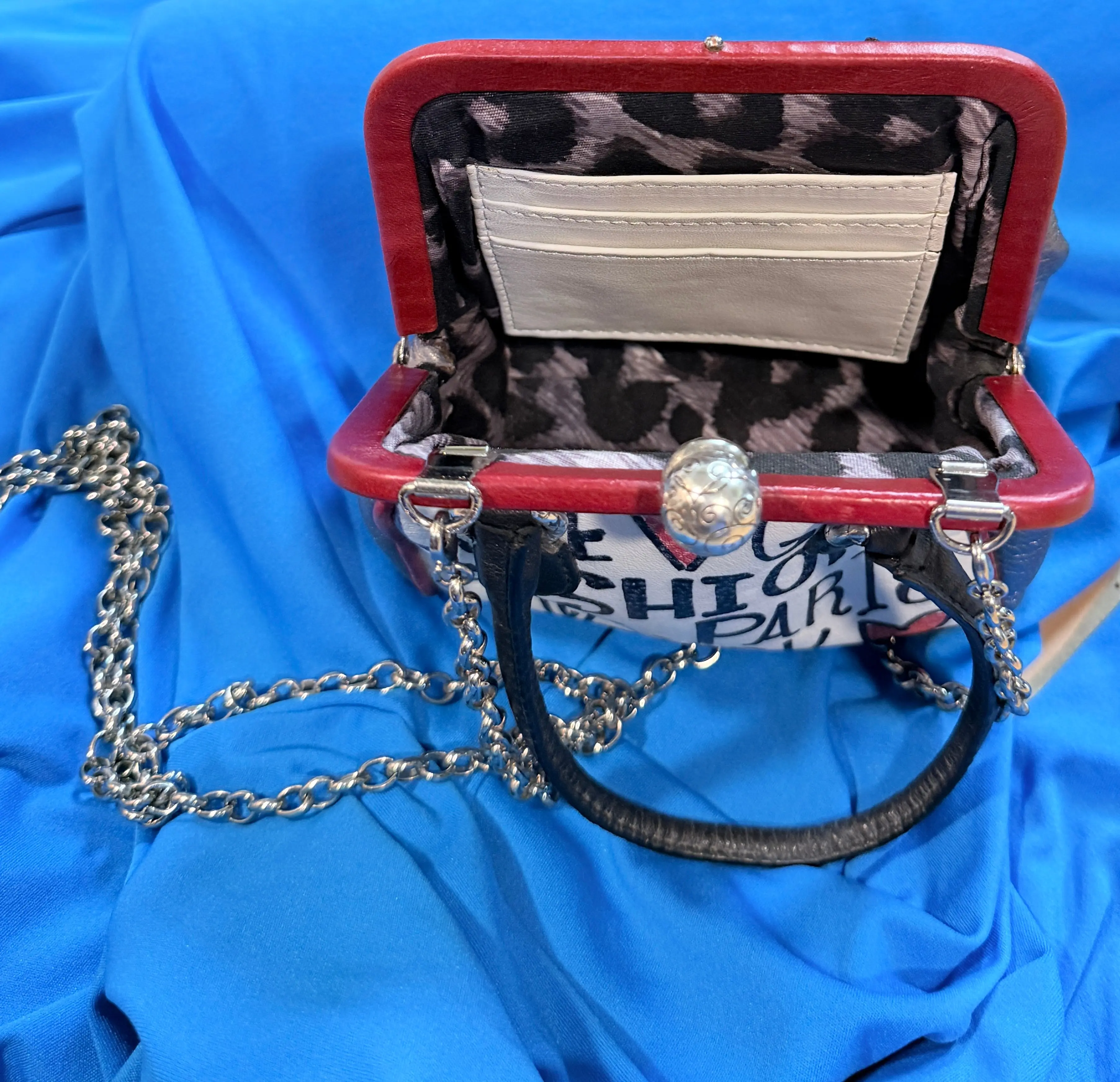 Brighton "Love Glam" Retired Kisslock Crossbody Bag – Red, White & Silver Leather