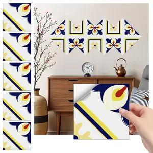 24PCS FHZ Vintage Art Geometric Tile Stickers | PET Matte Peel-and-Stick Splashback | DIY Waterproof Decor for Home/Office/Kitchen