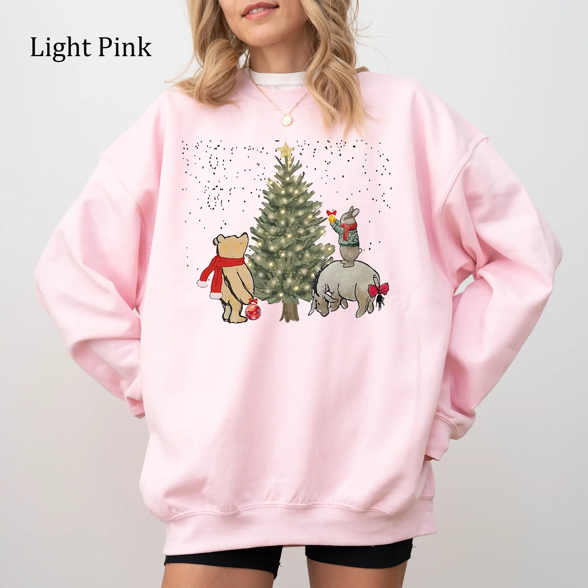 Vintage Cartoon Christmas Tree Sweatshirt, Pooh Bear Sweaters for Girls, Cute Beer Crewneck for Women, Soft Long Sleeve Pullover, Holiday Womenswear
