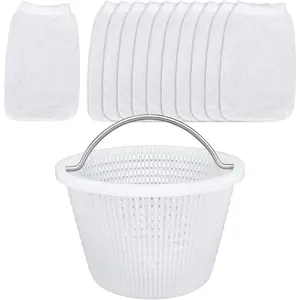 Pool Skimmer Basket with 10 Pack Pool Filter Socks, Universal Replacement for Pentair Bermuda 516112 56112Z and Waterway Skimmer Basket 542-3240/542-3240B