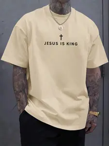 Jesus Is King Long Shirt, Christian Menswear Graphic Tee Round Neck, Comfortable Color, Fashionable Minimalist Gift, Casual Streetwear Fitted Summer Top