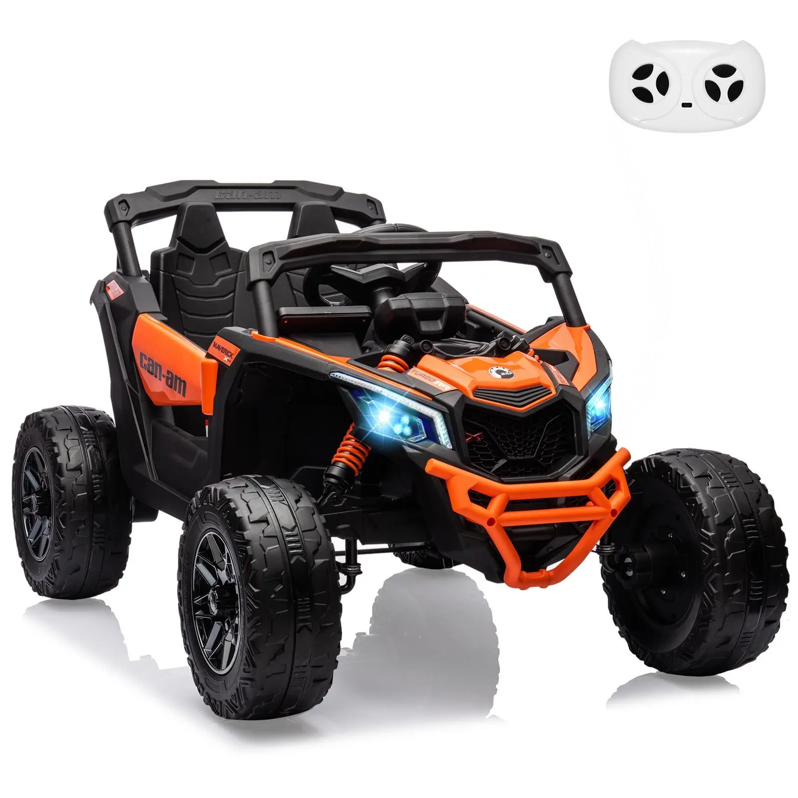 Orange Licensed Can Am 12V Kids Ride On UTV With Remote Control Dual Motors Led Lights Spring Suspension And All Terrain Tires Orange Crash Tested Frame Durability