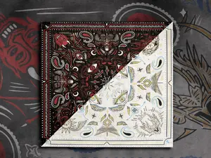 Gothic Angel Demon Bandana – Third Eye Evil Eye Scarf, Seraphim Cherubim Thrones Archangel Skull Paisley, Black White Head Wrap