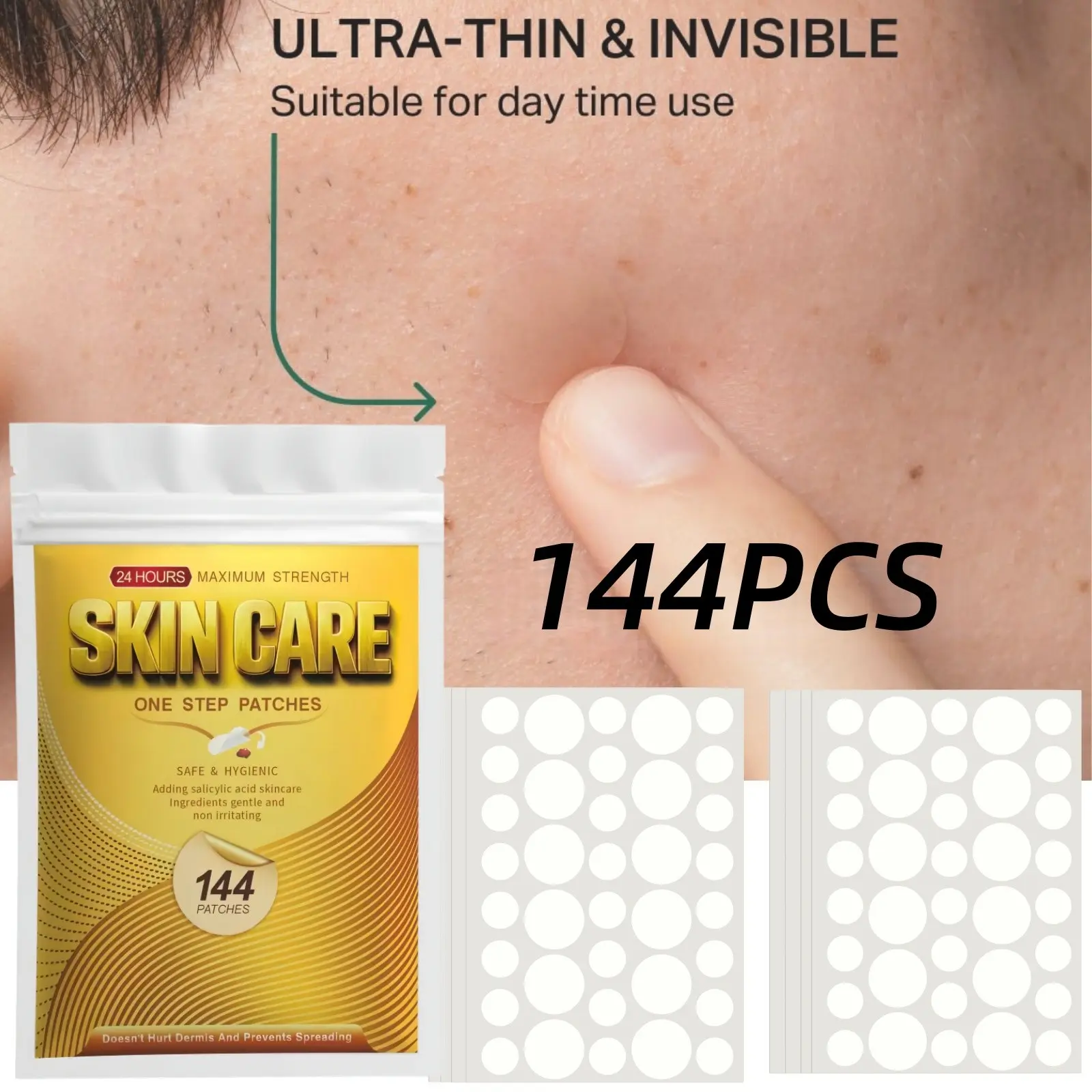 144pcs Hyaluronic Acid Patch, Invisible Blemish & Concealer Patches, Lightweight Comfortable Facial Cleansing, Pore Refining, Unisex Adult Skincare