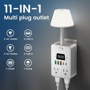11 in 1 Power Strip with Desk Lamp & Clock – 4 Outlets 5 USB Ports USB C Charging Station, Surge Protector, Desktop Power Hub for Home Office