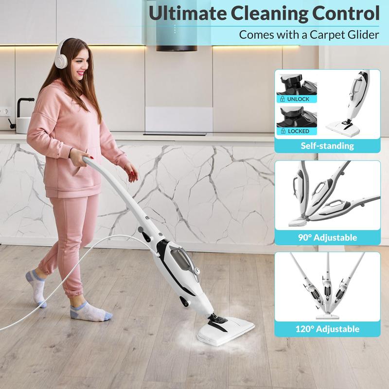 [Flash Sale] GLEEHILL 10-in-1 Steam Mop & Handheld Steamer, 1550W, 8m Cord, Steam Mop for Hardwood Floors, Washable Pad, Multi-Functional Accessory for Floors, Carpets, Tile, Grout & Glass, Chemical-Free