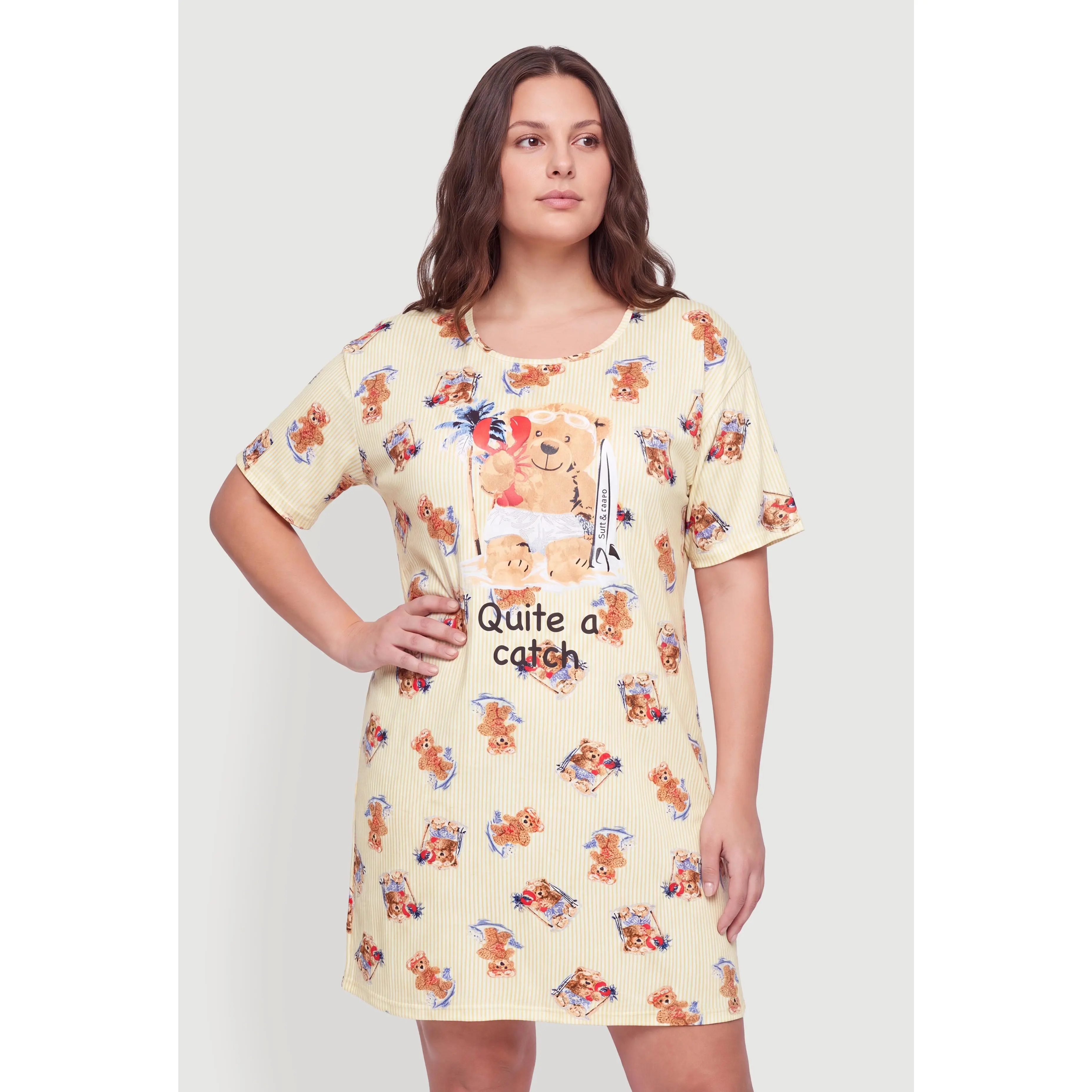 Plus Size Quite A Catch Bear Graphic Sleepshirt
