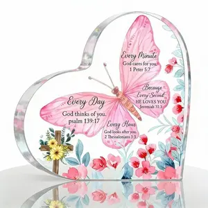 Butterfly & Flower Heart Acrylic Ornament – Bible Verse Inspirational Keepsake for Desktop, Home, Office, School or Dorm | Gift for Wife or Girlfriend