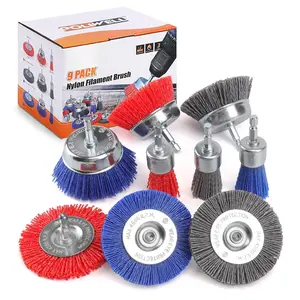 Nylon Filament Brush 9 Pack, Abrasive Wire Brush Wheel & Cup Brush Set, Drill Bit Sanding Brush with 1/4" Hex Shank for Steel Rust Removing, Grill Cleaning, Flaking  Refinishing