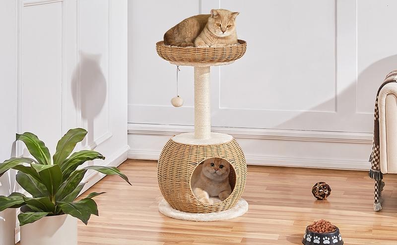 Yaheetech Cat Tree, 29.5″ Rattan Cat Climbing Tower with Scratching Post, Woven Rattan Cat Condo with Soft Cushion for Indoor Kittens Yaheetech Cat Tree, 29.5″ Rattan Cat Climbing Tower with Scratching Post, Woven Rattan Cat Condo with Soft Cushion for Indoor Kittens