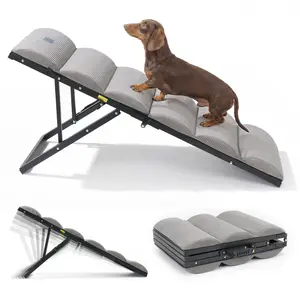 Veehoo Dog Ramp for Bed Couch Height Adjustable from 12" to 20", Foldable Stairs for Dogs to Get on Bed 17" Extra Wide, Portable Pet Doggie Steps Indoor with Non Slip Pad, Support up to 150 lbs