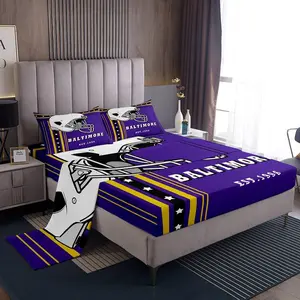 Sports Sheets,Football City Bed Sheets Set,3D Helmet Sheet Set for Boys Kids Youth Bedroom,Purple Black Yellow - (Baltimore)