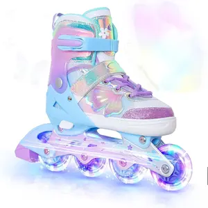 Nattork Girls Inline Skates for Kids Boys, 4 Sizes Adjustable Butterfly Blades Skates with All Light up Wheels, Safe Beginner Roller Skates, Perfect Birthday Gift for Indoor Outdoor Sports for Children Youth