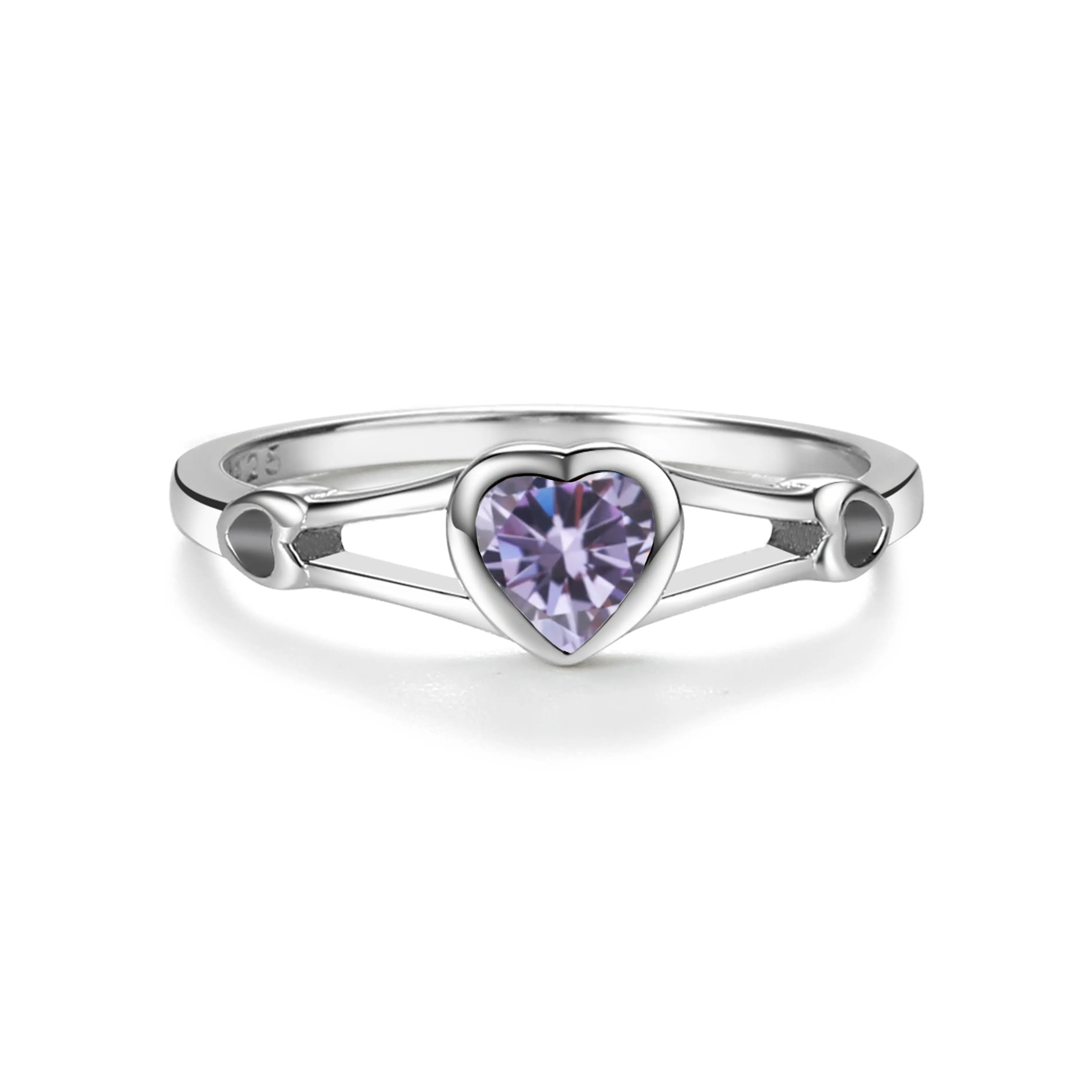 Girls Open Heart Birthstone Ring in Sterling Silver