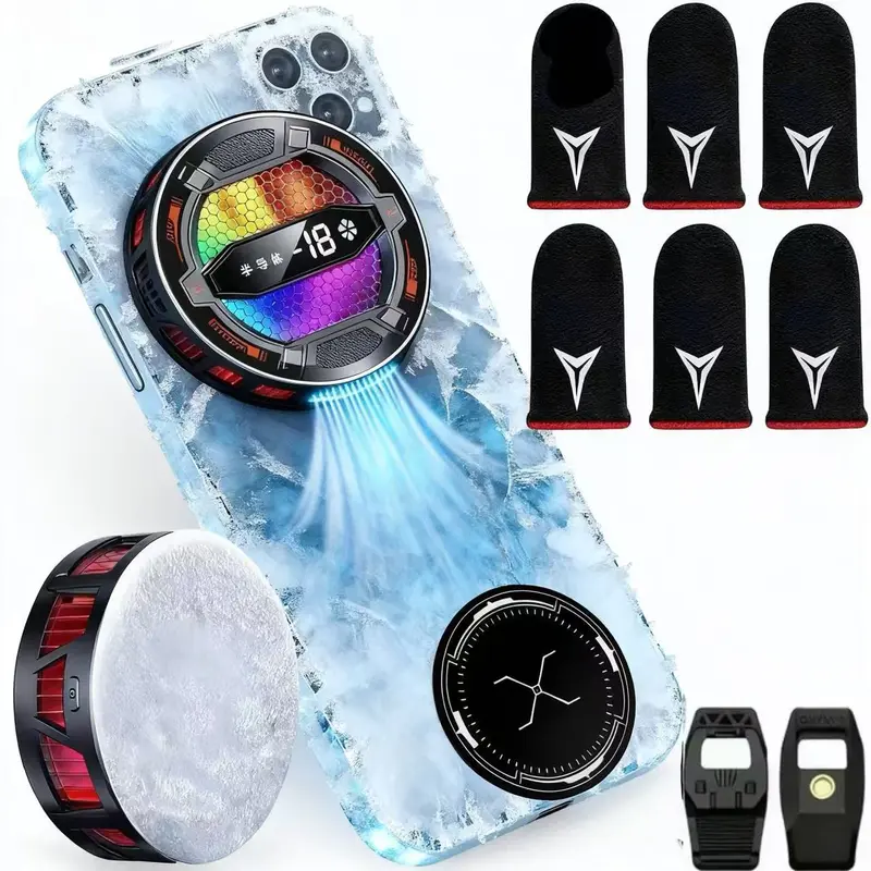 Clip-On Phone Cooler RGB Lights Semiconductor TEC Cooling 3-Speed Smart USB Connectivity for Gamers CODM PUBG Mobile Freefire with Cooling Mode Magnetic Attachment & Silent Fan Helps reduce phone overheating, Designed for extended gaming sessions
