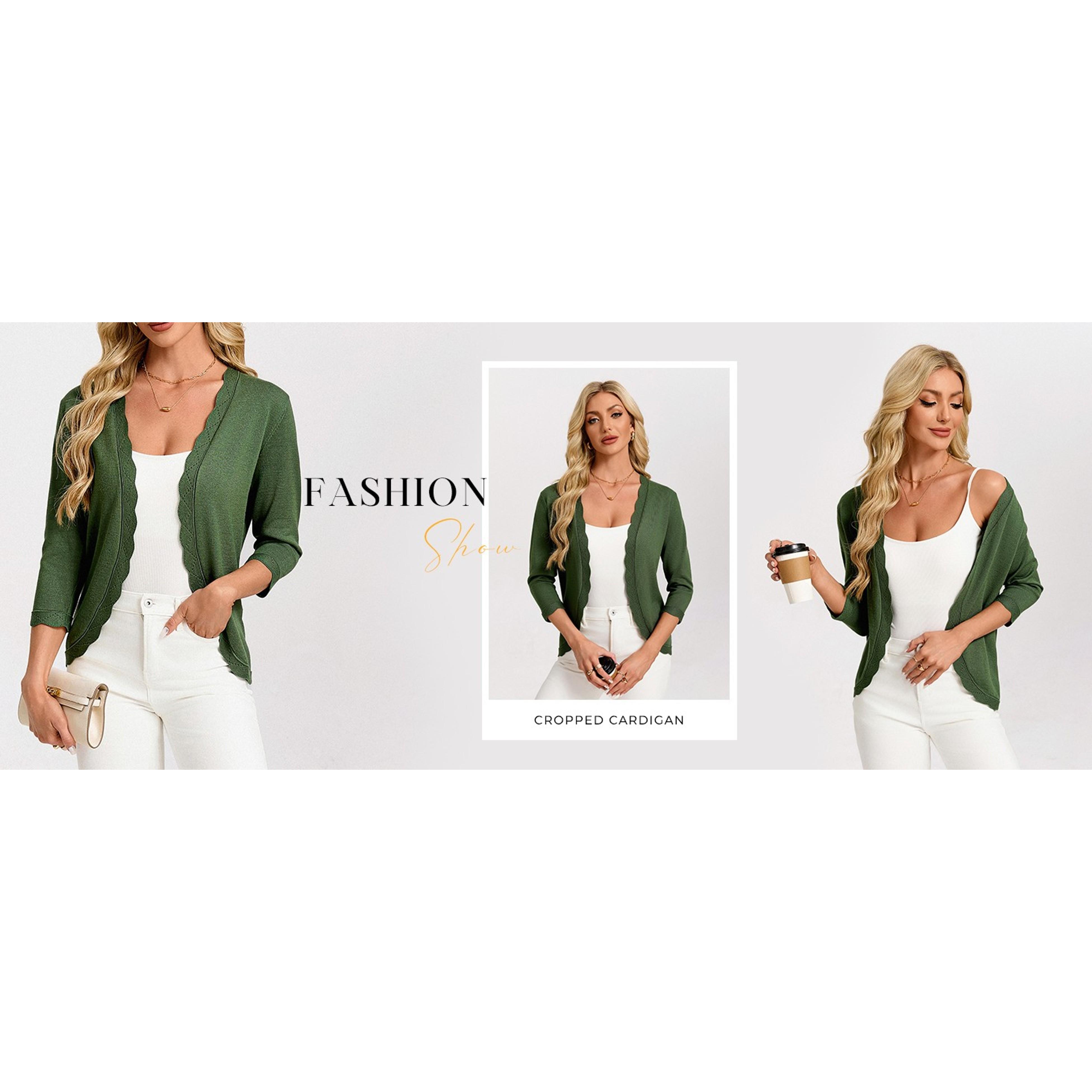 Women Lightweight Summer Cardigans 3/4 Sleeve Cropped Cardigan Sweaters Open Front Bolero Shrug